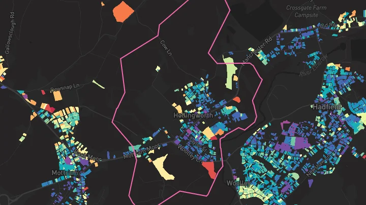 House price heatmap showing property values across Hollingworth