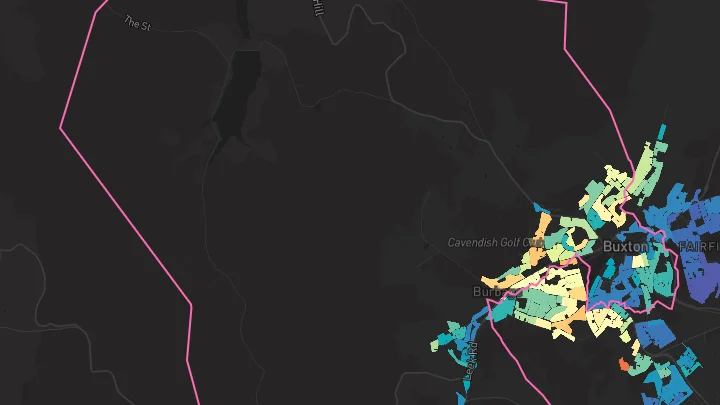 House price heatmap showing property values across Buxton