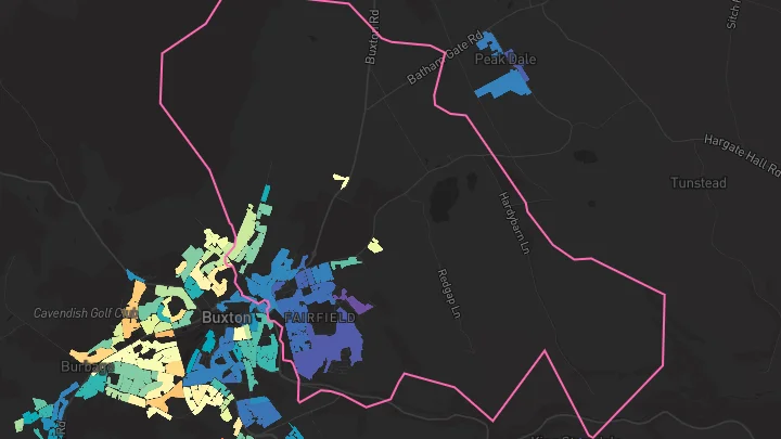 House price heatmap showing property values across Buxton