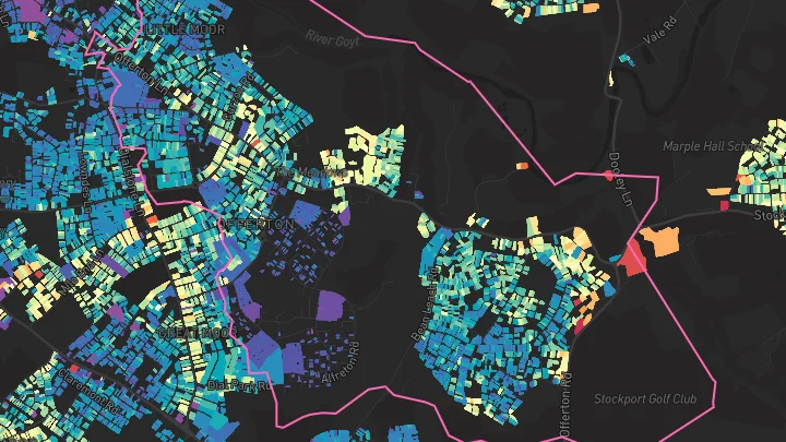 House price heatmap showing property values across Stockport