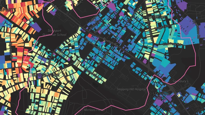 House price heatmap showing property values across Stockport