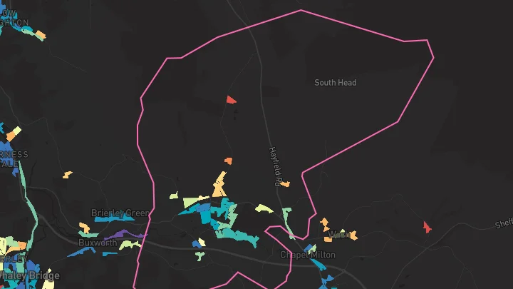 House price heatmap showing property values across Chinley