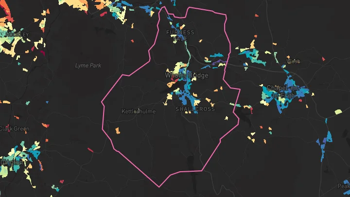 House price heatmap showing property values across Whaley Bridge