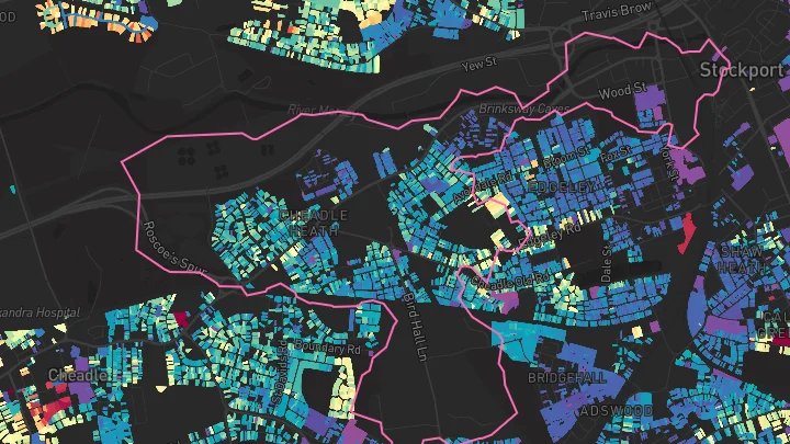 House price heatmap showing property values across Stockport