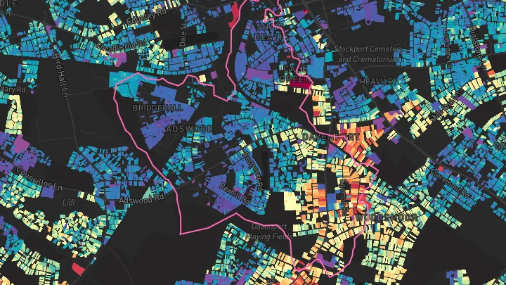 House price heatmap showing property values across Stockport