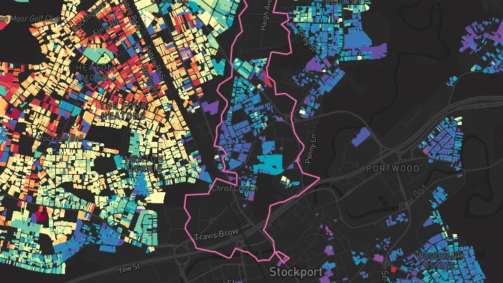 House price heatmap showing property values across Stockport