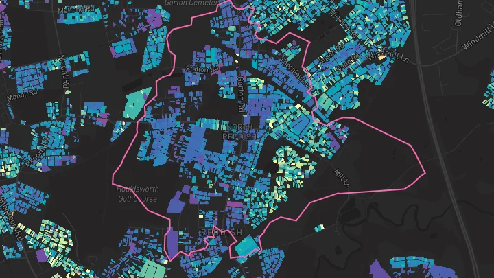 House price heatmap showing property values across Stockport