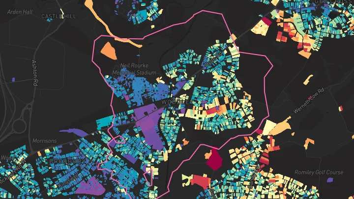 House price heatmap showing property values across Woodley