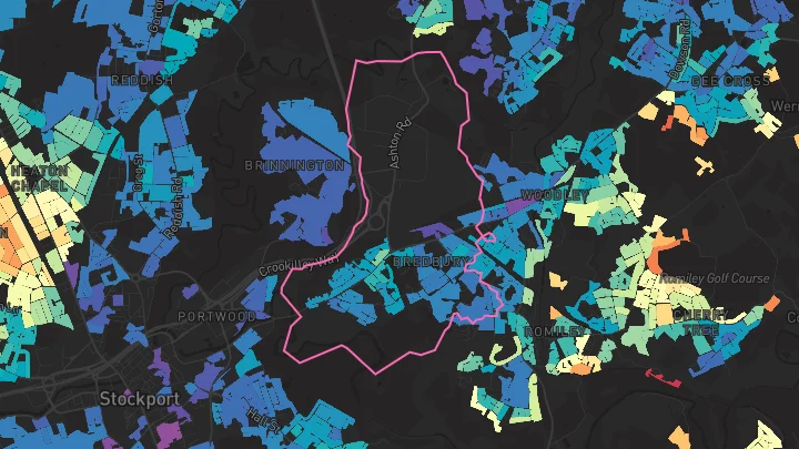 House price heatmap showing property values across Bredbury