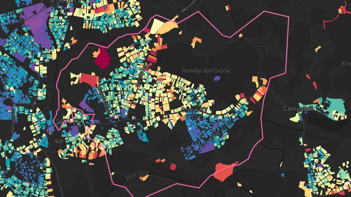 House price heatmap showing property values across Romiley