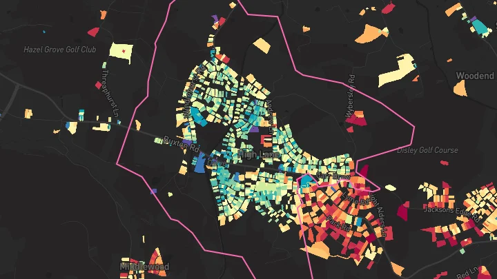 House price heatmap showing property values across High Lane