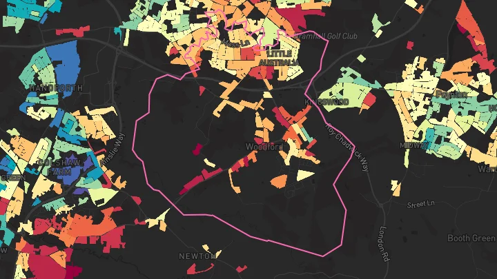 House price heatmap showing property values across Bramhall