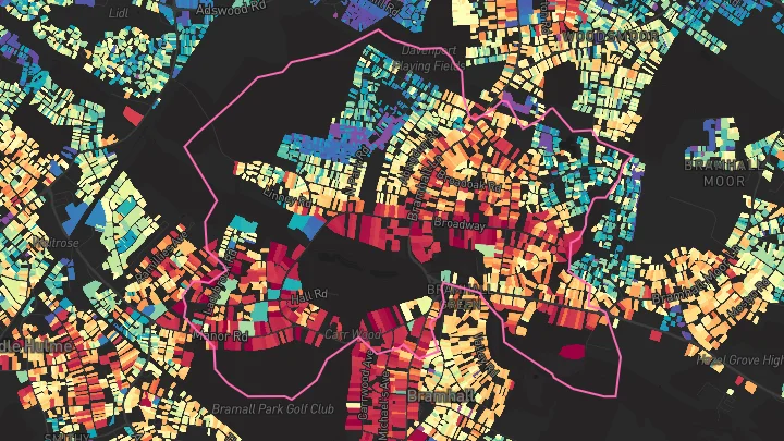 House price heatmap showing property values across Bramhall