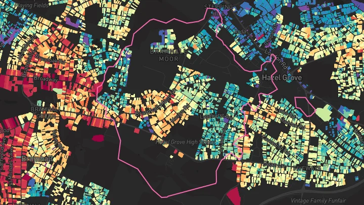 House price heatmap showing property values across Hazel Grove