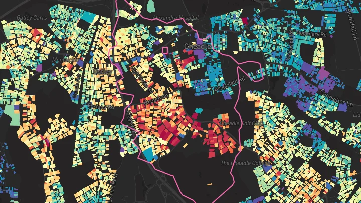 House price heatmap showing property values across Cheadle