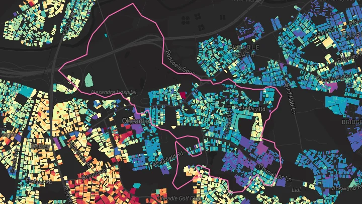 House price heatmap showing property values across Cheadle