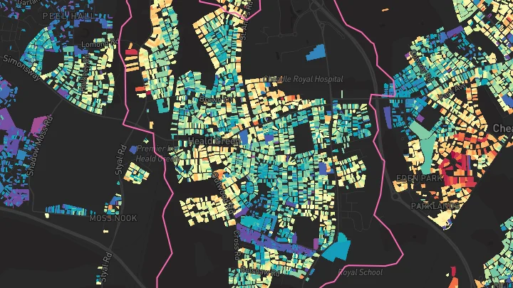 House price heatmap showing property values across Heald Green