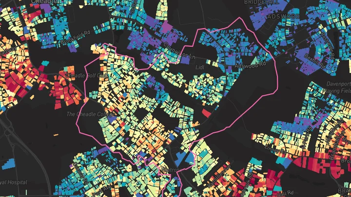 House price heatmap showing property values across Cheadle Hulme