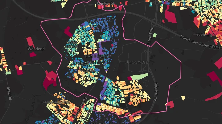 House price heatmap showing property values across Handforth