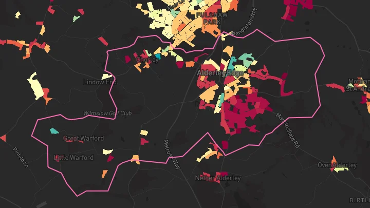 House price heatmap showing property values across Alderley Edge