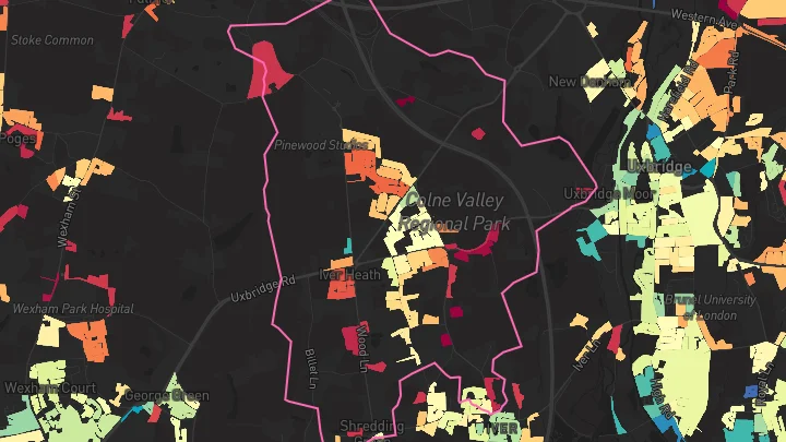 House price heatmap showing property values across Iver