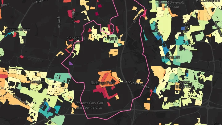 House price heatmap showing property values across Iver