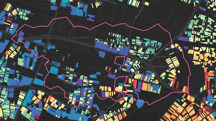 House price heatmap showing property values across Slough