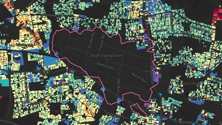 House price heatmap showing property values across Slough