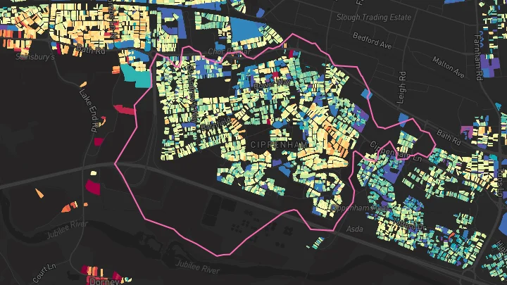 House price heatmap showing property values across Slough