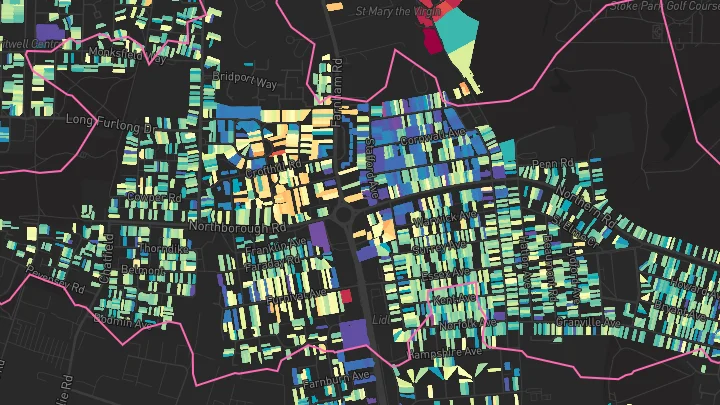 House price heatmap showing property values across Slough