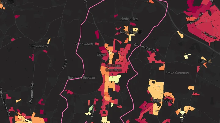 House price heatmap showing property values across Farnham Common