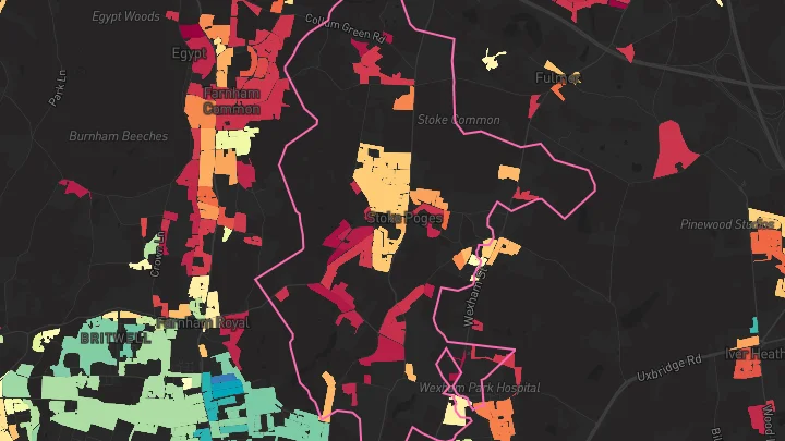 House price heatmap showing property values across Stoke Poges