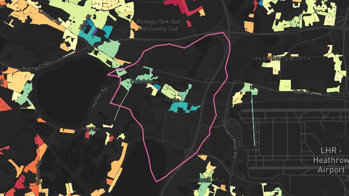 House price heatmap showing property values across Colnbrook
