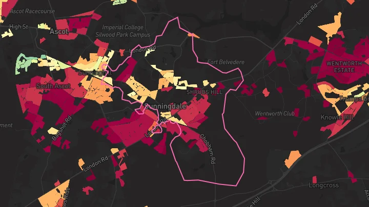 House price heatmap showing property values across Ascot