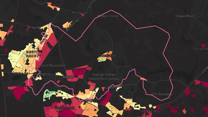 House price heatmap showing property values across Ascot
