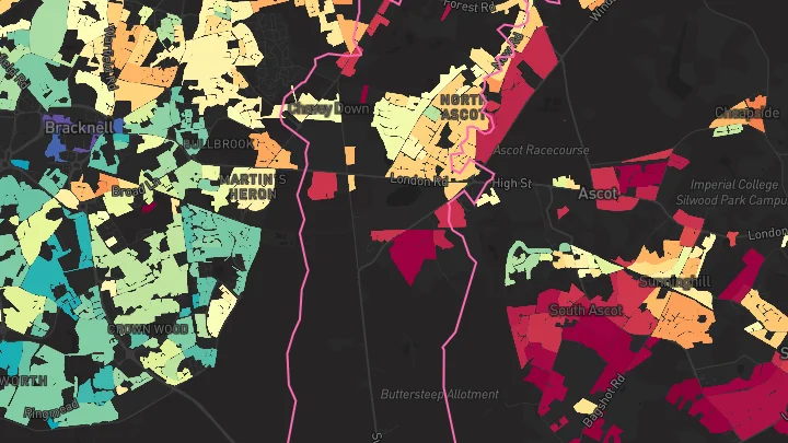 House price heatmap showing property values across Ascot