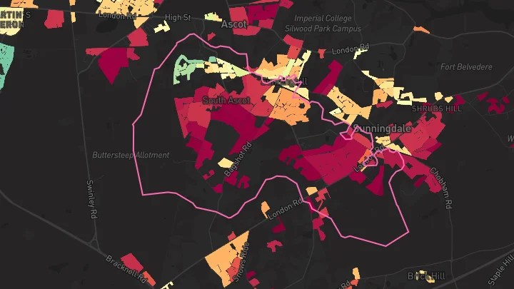 House price heatmap showing property values across Ascot