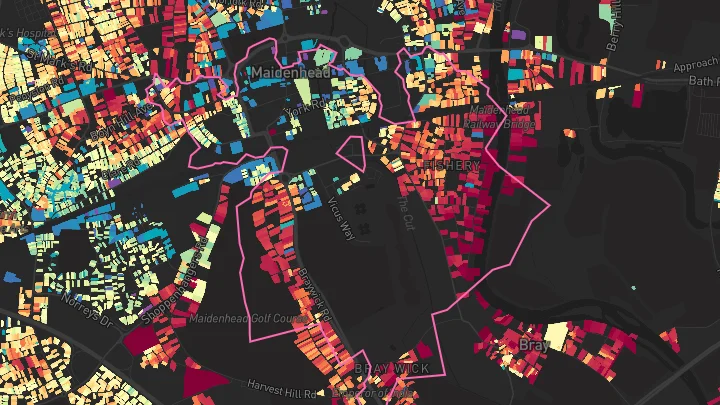 House price heatmap showing property values across Maidenhead