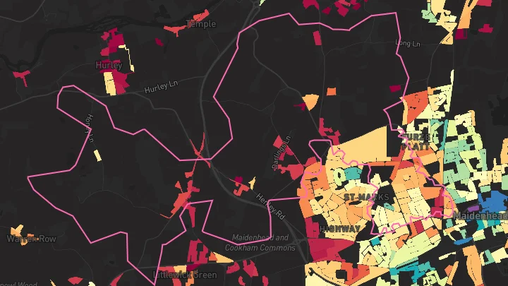 House price heatmap showing property values across Maidenhead