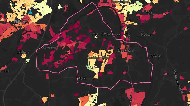 House price heatmap showing property values across Cookham