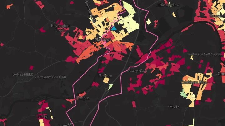 House price heatmap showing property values across Marlow