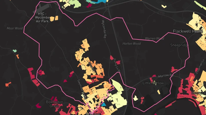 House price heatmap showing property values across Marlow
