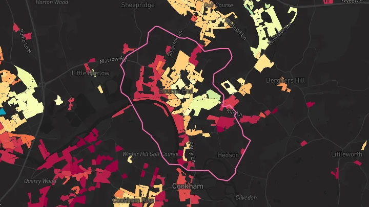 House price heatmap showing property values across Bourne End
