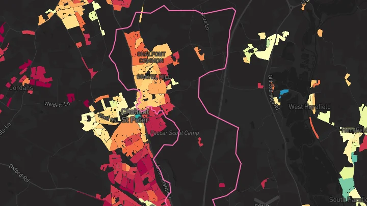 House price heatmap showing property values across Chalfont St Peter