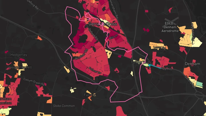 House price heatmap showing property values across Gerrards Cross