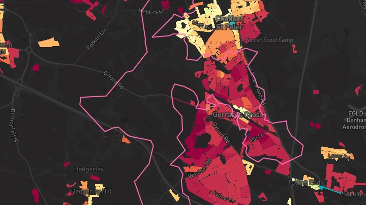 House price heatmap showing property values across Chalfont St Peter