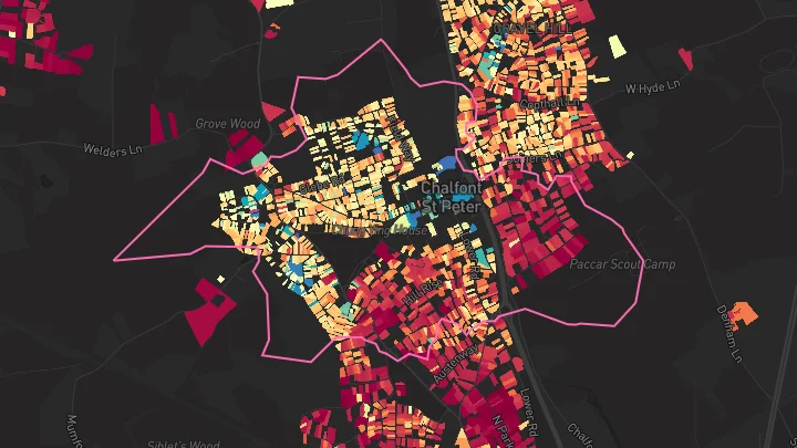 House price heatmap showing property values across Chalfont St Peter