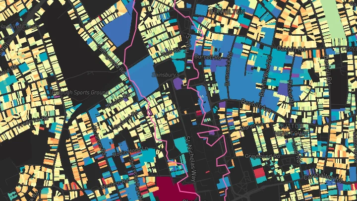 House price heatmap showing property values across Sutton