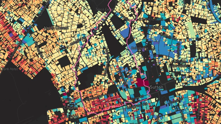 House price heatmap showing property values across West Sutton