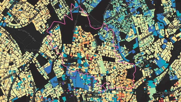 House price heatmap showing property values across Sutton Common